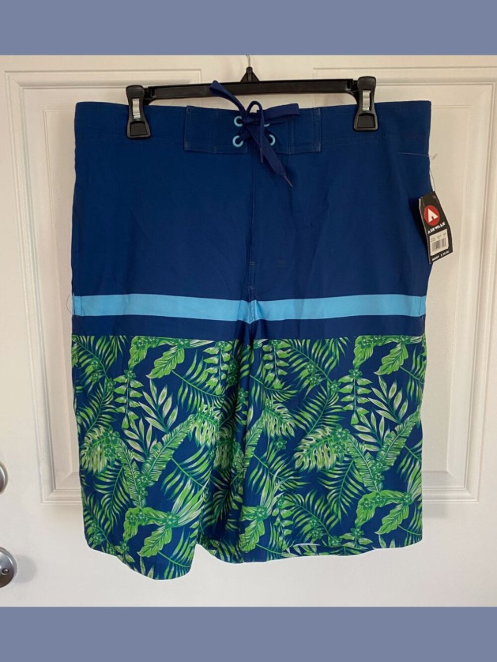 Board Shorts NWT Airwalk Men's Swim Trunks Medium Navy Green Tropical Palm
